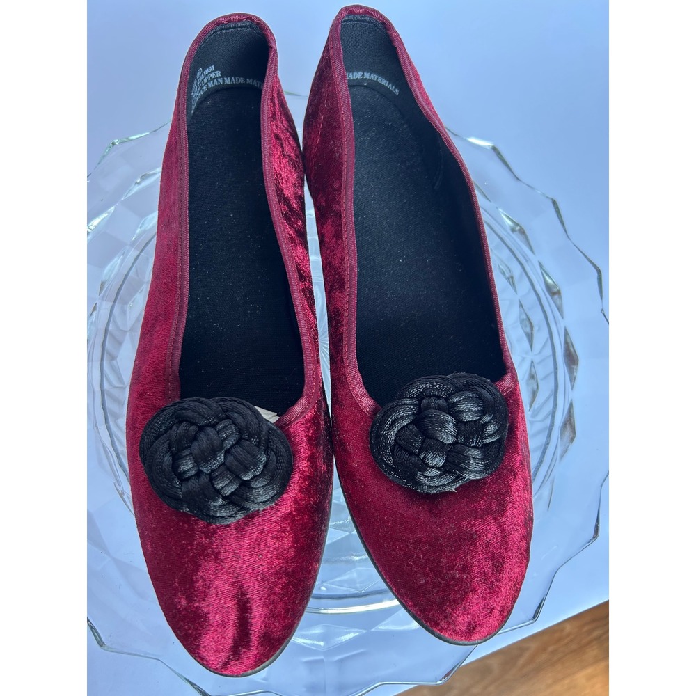 Velvet Ballet Flats Black Rosette Detail‎ Slip On Shoes Womens Size 9.5